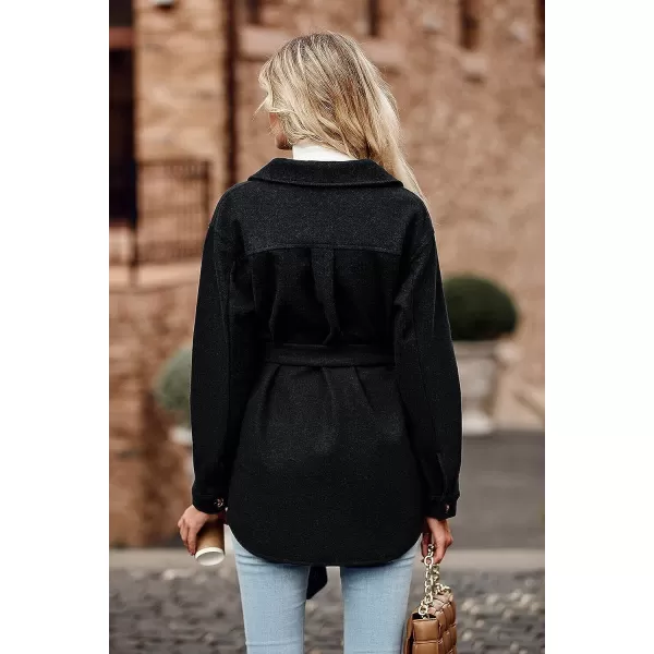 imagePRETTYGARDEN Womens 2023 Fashion Winter Trench Coats Lapel Button Down Peacoat Belted Outwear Casual JacketsBlack