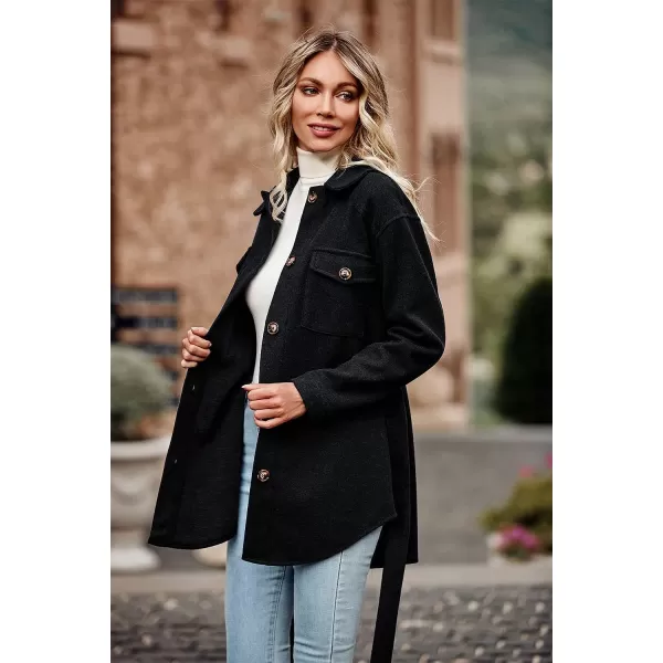imagePRETTYGARDEN Womens 2023 Fashion Winter Trench Coats Lapel Button Down Peacoat Belted Outwear Casual JacketsBlack