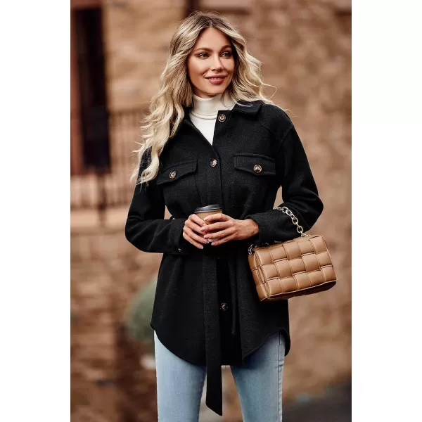 imagePRETTYGARDEN Womens 2023 Fashion Winter Trench Coats Lapel Button Down Peacoat Belted Outwear Casual JacketsBlack
