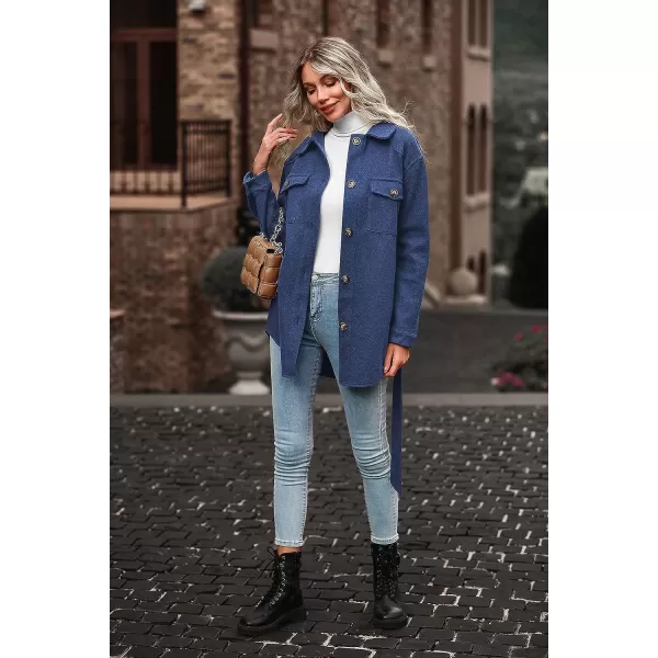 imagePRETTYGARDEN Womens 2023 Fashion Winter Trench Coats Lapel Button Down Peacoat Belted Outwear Casual JacketsBlue