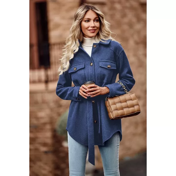 imagePRETTYGARDEN Womens 2023 Fashion Winter Trench Coats Lapel Button Down Peacoat Belted Outwear Casual JacketsBlue