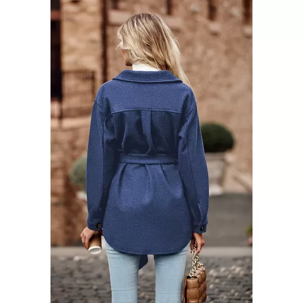 imagePRETTYGARDEN Womens 2023 Fashion Winter Trench Coats Lapel Button Down Peacoat Belted Outwear Casual JacketsBlue