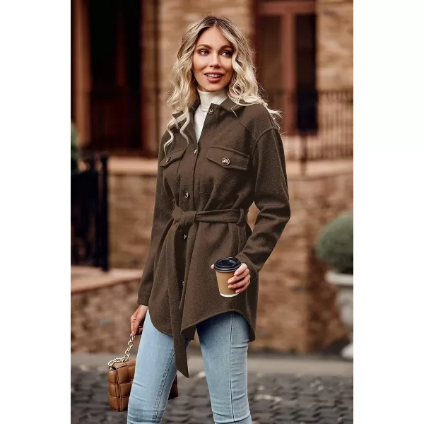 imagePRETTYGARDEN Womens 2023 Fashion Winter Trench Coats Lapel Button Down Peacoat Belted Outwear Casual JacketsBrown
