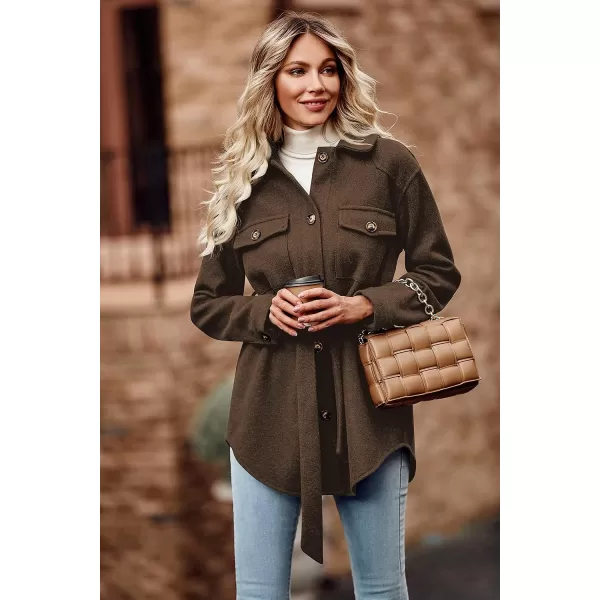 imagePRETTYGARDEN Womens 2023 Fashion Winter Trench Coats Lapel Button Down Peacoat Belted Outwear Casual JacketsBrown