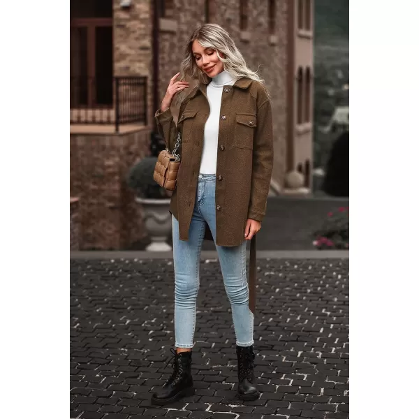 imagePRETTYGARDEN Womens 2023 Fashion Winter Trench Coats Lapel Button Down Peacoat Belted Outwear Casual JacketsBrown