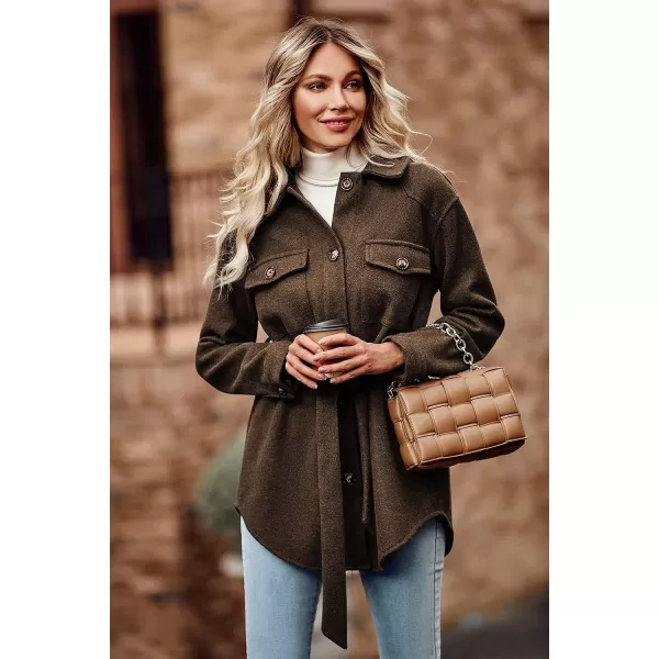 imagePRETTYGARDEN Womens 2023 Fashion Winter Trench Coats Lapel Button Down Peacoat Belted Outwear Casual JacketsCoffee