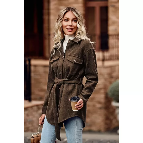 imagePRETTYGARDEN Womens 2023 Fashion Winter Trench Coats Lapel Button Down Peacoat Belted Outwear Casual JacketsCoffee