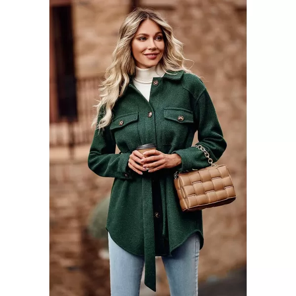 imagePRETTYGARDEN Womens 2023 Fashion Winter Trench Coats Lapel Button Down Peacoat Belted Outwear Casual JacketsDark Green