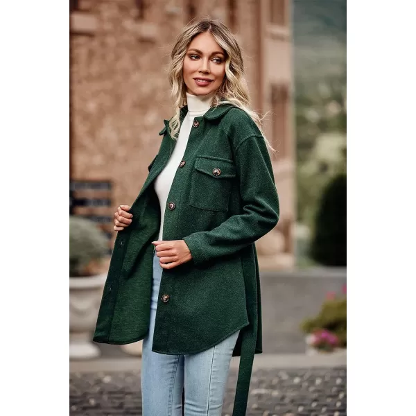 imagePRETTYGARDEN Womens 2023 Fashion Winter Trench Coats Lapel Button Down Peacoat Belted Outwear Casual JacketsDark Green