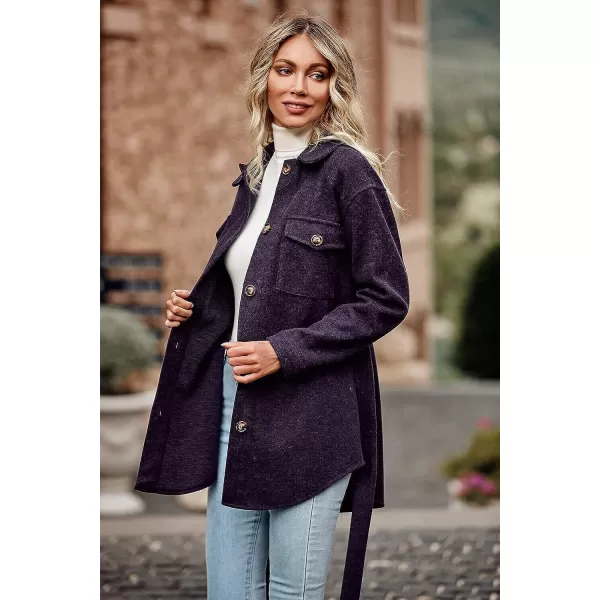 imagePRETTYGARDEN Womens 2023 Fashion Winter Trench Coats Lapel Button Down Peacoat Belted Outwear Casual JacketsDark Purple