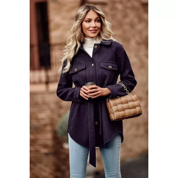 imagePRETTYGARDEN Womens 2023 Fashion Winter Trench Coats Lapel Button Down Peacoat Belted Outwear Casual JacketsDark Purple