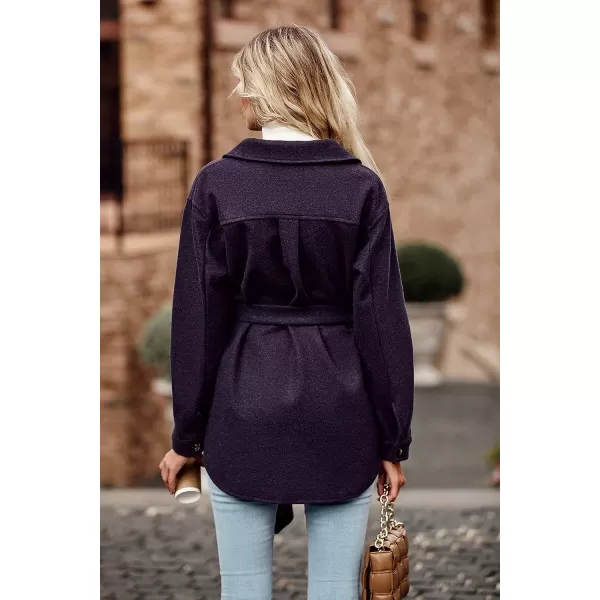 imagePRETTYGARDEN Womens 2023 Fashion Winter Trench Coats Lapel Button Down Peacoat Belted Outwear Casual JacketsDark Purple