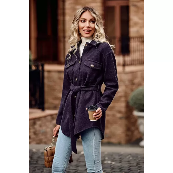 imagePRETTYGARDEN Womens 2023 Fashion Winter Trench Coats Lapel Button Down Peacoat Belted Outwear Casual JacketsDark Purple