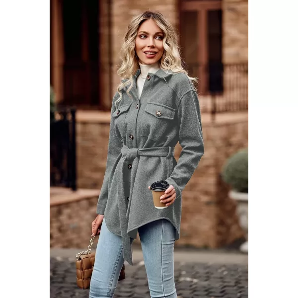 imagePRETTYGARDEN Womens 2023 Fashion Winter Trench Coats Lapel Button Down Peacoat Belted Outwear Casual JacketsGrey