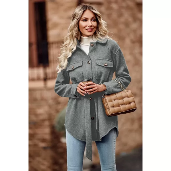 imagePRETTYGARDEN Womens 2023 Fashion Winter Trench Coats Lapel Button Down Peacoat Belted Outwear Casual JacketsGrey