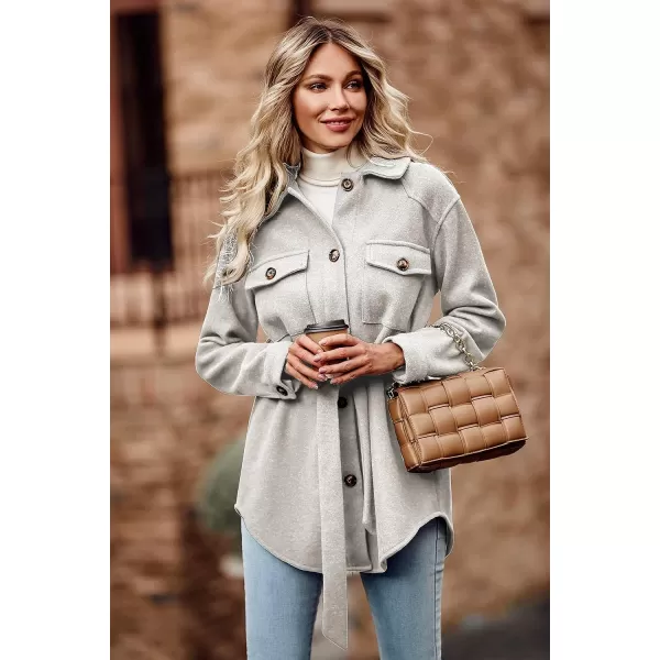 imagePRETTYGARDEN Womens 2023 Fashion Winter Trench Coats Lapel Button Down Peacoat Belted Outwear Casual JacketsGrey White
