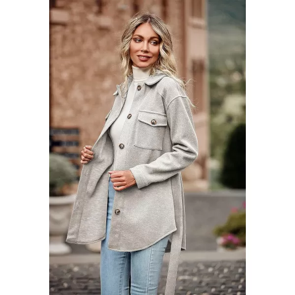 imagePRETTYGARDEN Womens 2023 Fashion Winter Trench Coats Lapel Button Down Peacoat Belted Outwear Casual JacketsGrey White