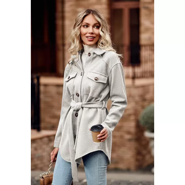 imagePRETTYGARDEN Womens 2023 Fashion Winter Trench Coats Lapel Button Down Peacoat Belted Outwear Casual JacketsGrey White