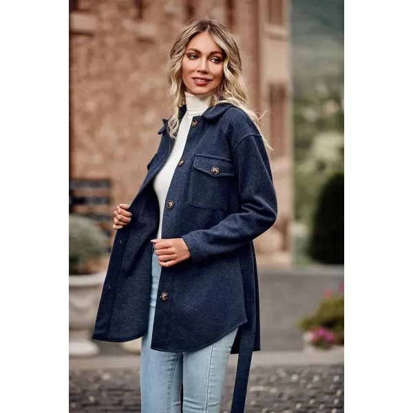 imagePRETTYGARDEN Womens 2023 Fashion Winter Trench Coats Lapel Button Down Peacoat Belted Outwear Casual JacketsNavy