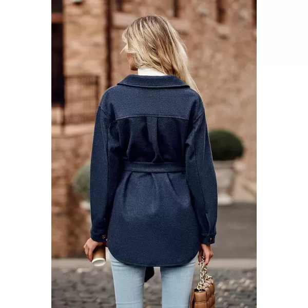 imagePRETTYGARDEN Womens 2023 Fashion Winter Trench Coats Lapel Button Down Peacoat Belted Outwear Casual JacketsNavy