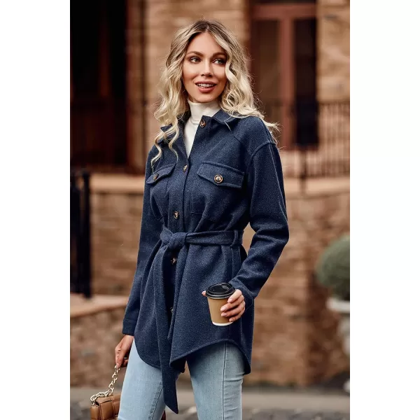 imagePRETTYGARDEN Womens 2023 Fashion Winter Trench Coats Lapel Button Down Peacoat Belted Outwear Casual JacketsNavy