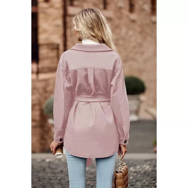 imagePRETTYGARDEN Womens 2023 Fashion Winter Trench Coats Lapel Button Down Peacoat Belted Outwear Casual JacketsPink