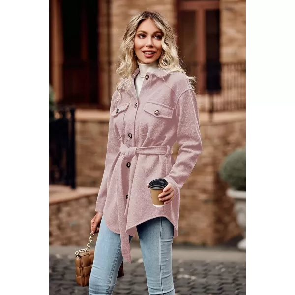 imagePRETTYGARDEN Womens 2023 Fashion Winter Trench Coats Lapel Button Down Peacoat Belted Outwear Casual JacketsPink
