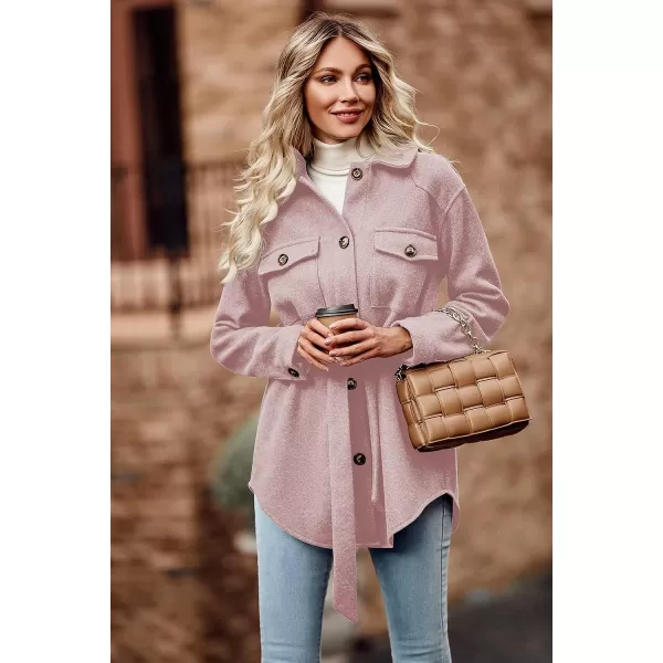 imagePRETTYGARDEN Womens 2023 Fashion Winter Trench Coats Lapel Button Down Peacoat Belted Outwear Casual JacketsPink
