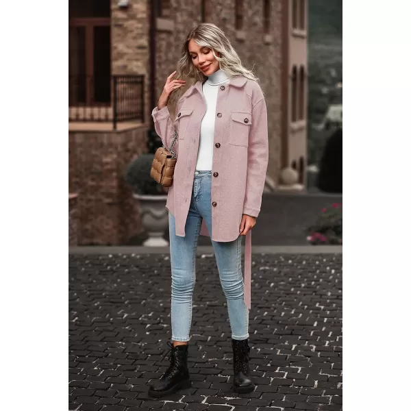 imagePRETTYGARDEN Womens 2023 Fashion Winter Trench Coats Lapel Button Down Peacoat Belted Outwear Casual JacketsPink