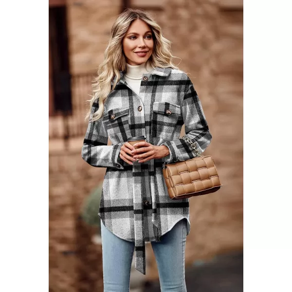 imagePRETTYGARDEN Womens 2023 Fashion Winter Trench Coats Lapel Button Down Peacoat Belted Outwear Casual JacketsPlaid Black White