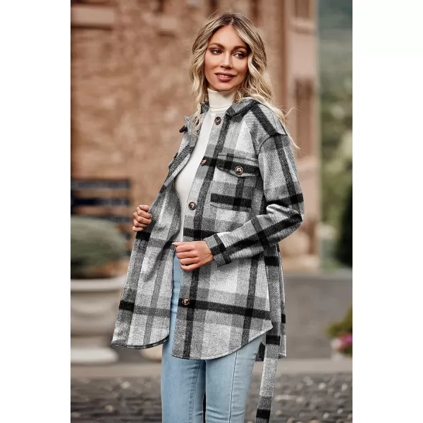 imagePRETTYGARDEN Womens 2023 Fashion Winter Trench Coats Lapel Button Down Peacoat Belted Outwear Casual JacketsPlaid Black White
