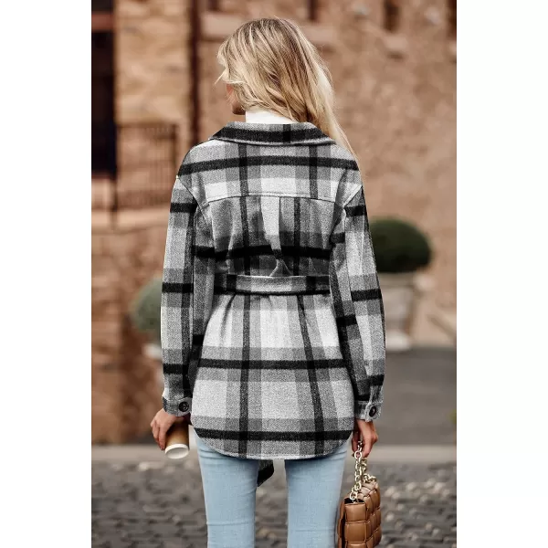 imagePRETTYGARDEN Womens 2023 Fashion Winter Trench Coats Lapel Button Down Peacoat Belted Outwear Casual JacketsPlaid Black White
