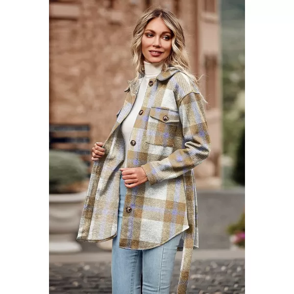 imagePRETTYGARDEN Womens 2023 Fashion Winter Trench Coats Lapel Button Down Peacoat Belted Outwear Casual JacketsPlaid Blue Brown