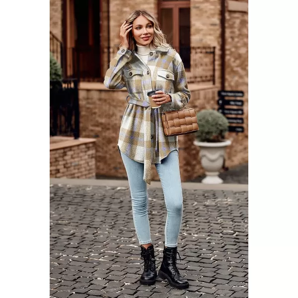 imagePRETTYGARDEN Womens 2023 Fashion Winter Trench Coats Lapel Button Down Peacoat Belted Outwear Casual JacketsPlaid Blue Brown