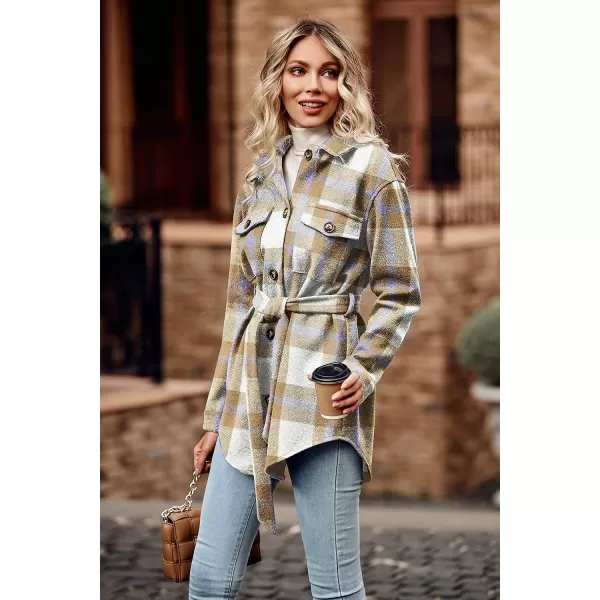 imagePRETTYGARDEN Womens 2023 Fashion Winter Trench Coats Lapel Button Down Peacoat Belted Outwear Casual JacketsPlaid Blue Brown