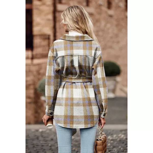 imagePRETTYGARDEN Womens 2023 Fashion Winter Trench Coats Lapel Button Down Peacoat Belted Outwear Casual JacketsPlaid Blue Brown