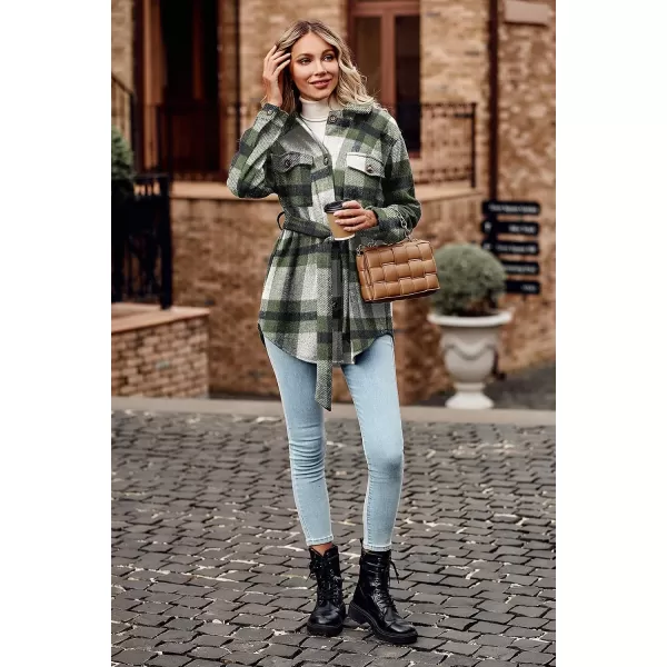 imagePRETTYGARDEN Womens 2023 Fashion Winter Trench Coats Lapel Button Down Peacoat Belted Outwear Casual JacketsPlaid Green White