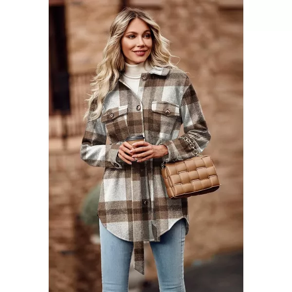 imagePRETTYGARDEN Womens 2023 Fashion Winter Trench Coats Lapel Button Down Peacoat Belted Outwear Casual JacketsPlaid Khaki White