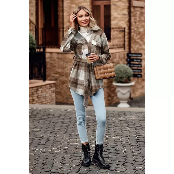 imagePRETTYGARDEN Womens 2023 Fashion Winter Trench Coats Lapel Button Down Peacoat Belted Outwear Casual JacketsPlaid Khaki White
