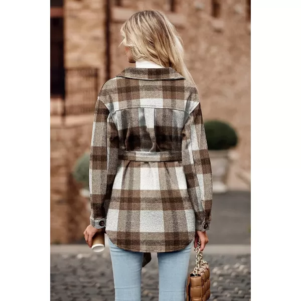 imagePRETTYGARDEN Womens 2023 Fashion Winter Trench Coats Lapel Button Down Peacoat Belted Outwear Casual JacketsPlaid Khaki White