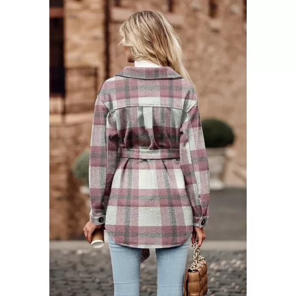 imagePRETTYGARDEN Womens 2023 Fashion Winter Trench Coats Lapel Button Down Peacoat Belted Outwear Casual JacketsPlaid Pink White