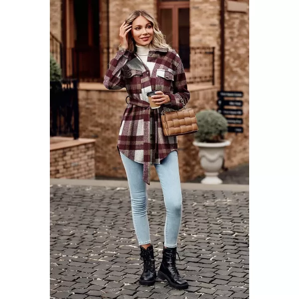 imagePRETTYGARDEN Womens 2023 Fashion Winter Trench Coats Lapel Button Down Peacoat Belted Outwear Casual JacketsPlaid Red White