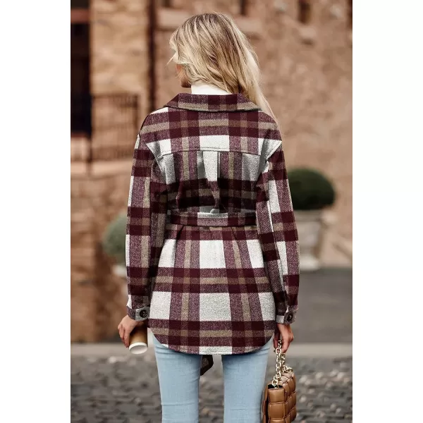 imagePRETTYGARDEN Womens 2023 Fashion Winter Trench Coats Lapel Button Down Peacoat Belted Outwear Casual JacketsPlaid Red White