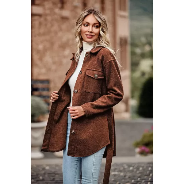 imagePRETTYGARDEN Womens 2023 Fashion Winter Trench Coats Lapel Button Down Peacoat Belted Outwear Casual JacketsRed Brown