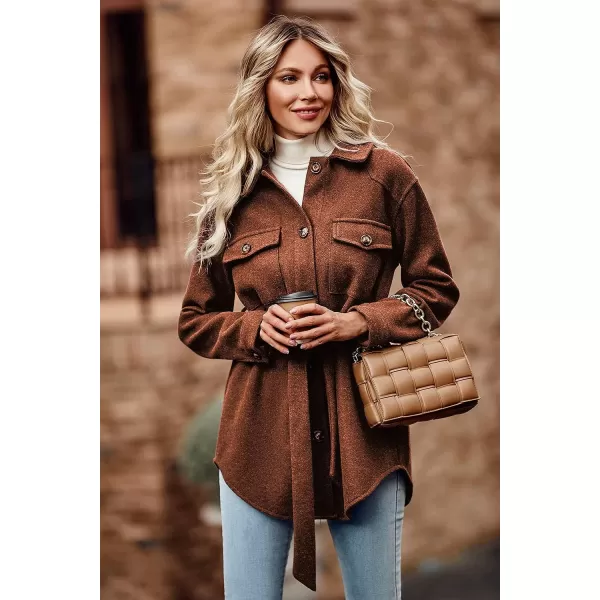 imagePRETTYGARDEN Womens 2023 Fashion Winter Trench Coats Lapel Button Down Peacoat Belted Outwear Casual JacketsRed Brown