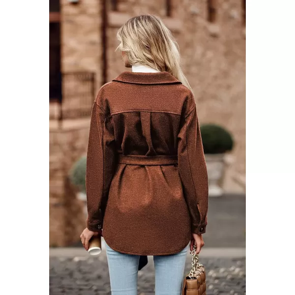imagePRETTYGARDEN Womens 2023 Fashion Winter Trench Coats Lapel Button Down Peacoat Belted Outwear Casual JacketsRed Brown