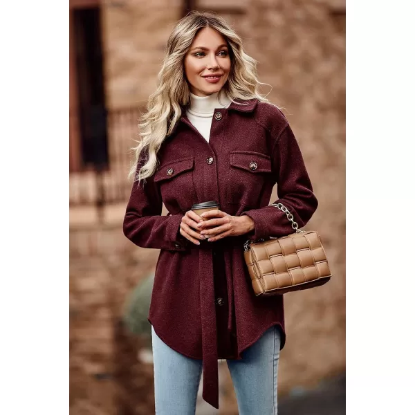 imagePRETTYGARDEN Womens 2023 Fashion Winter Trench Coats Lapel Button Down Peacoat Belted Outwear Casual JacketsWine Red