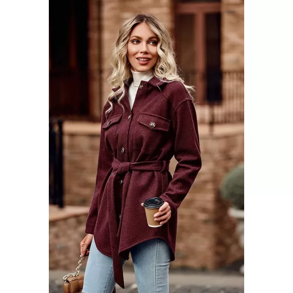 imagePRETTYGARDEN Womens 2023 Fashion Winter Trench Coats Lapel Button Down Peacoat Belted Outwear Casual JacketsWine Red