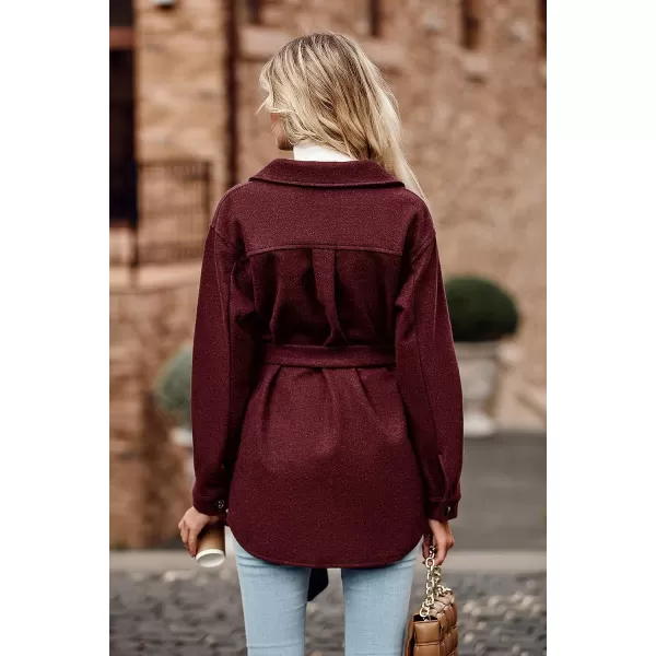 imagePRETTYGARDEN Womens 2023 Fashion Winter Trench Coats Lapel Button Down Peacoat Belted Outwear Casual JacketsWine Red