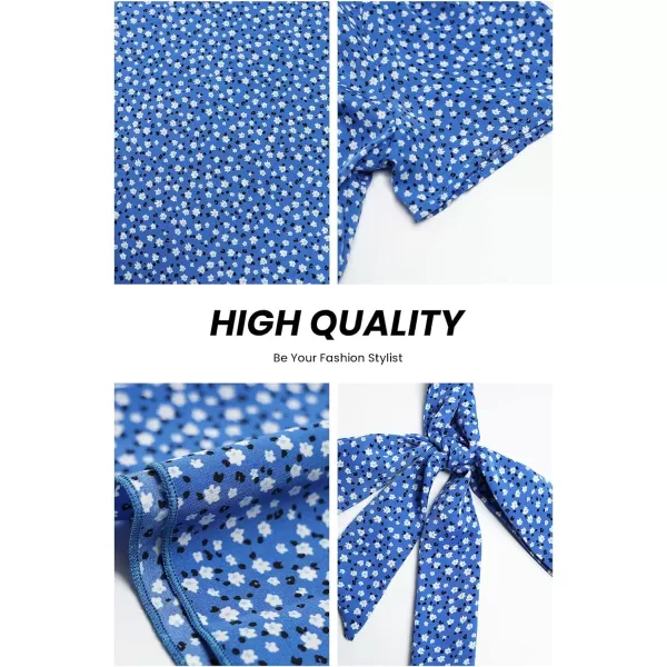 imagePRETTYGARDEN Womens 2023 Floral Boho Dress Wrap V Neck Short Sleeve Belted Ruffle Hem ALine Flowy Maxi DressesBlue Floral
